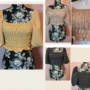 3pcs Smocked Puff CROP TOPS XS Petite